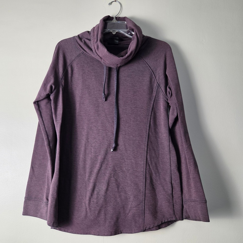 Gaiam Womens Heathered Purple Cowl Neck Drawstring Raglan Pullover Top M